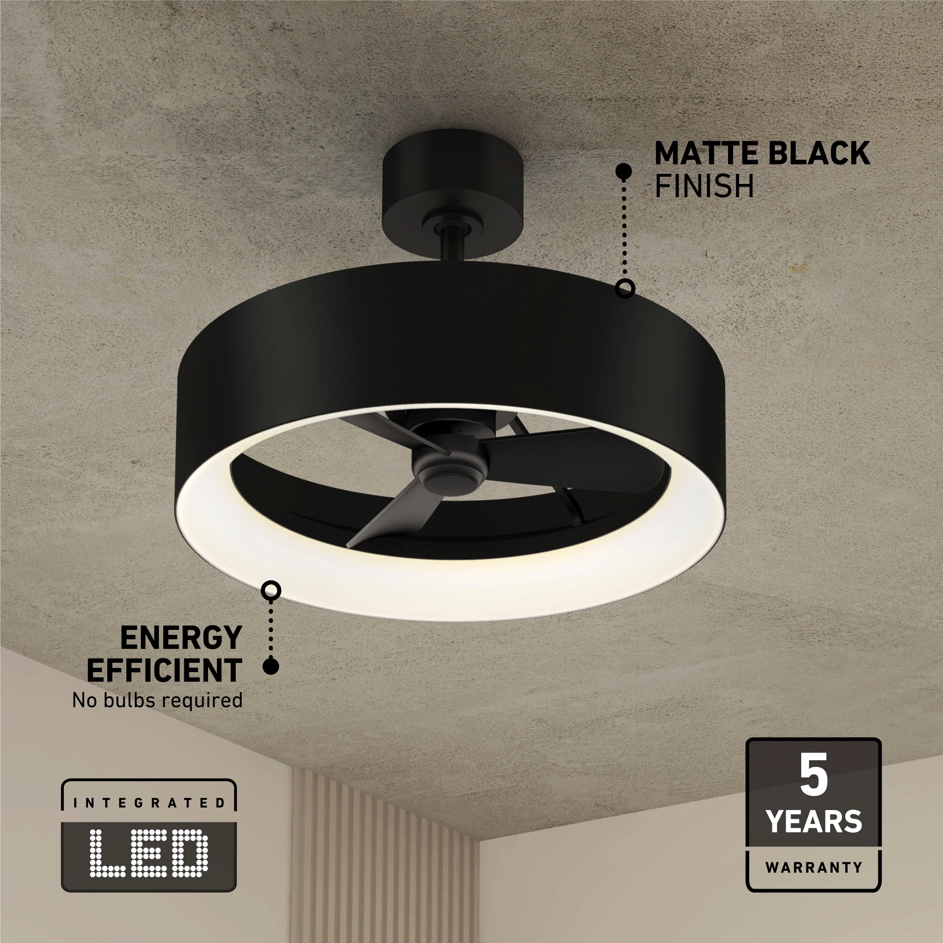 Aiden 24 in. LED modern ceiling fan 3 speeds - with remote - Image 9