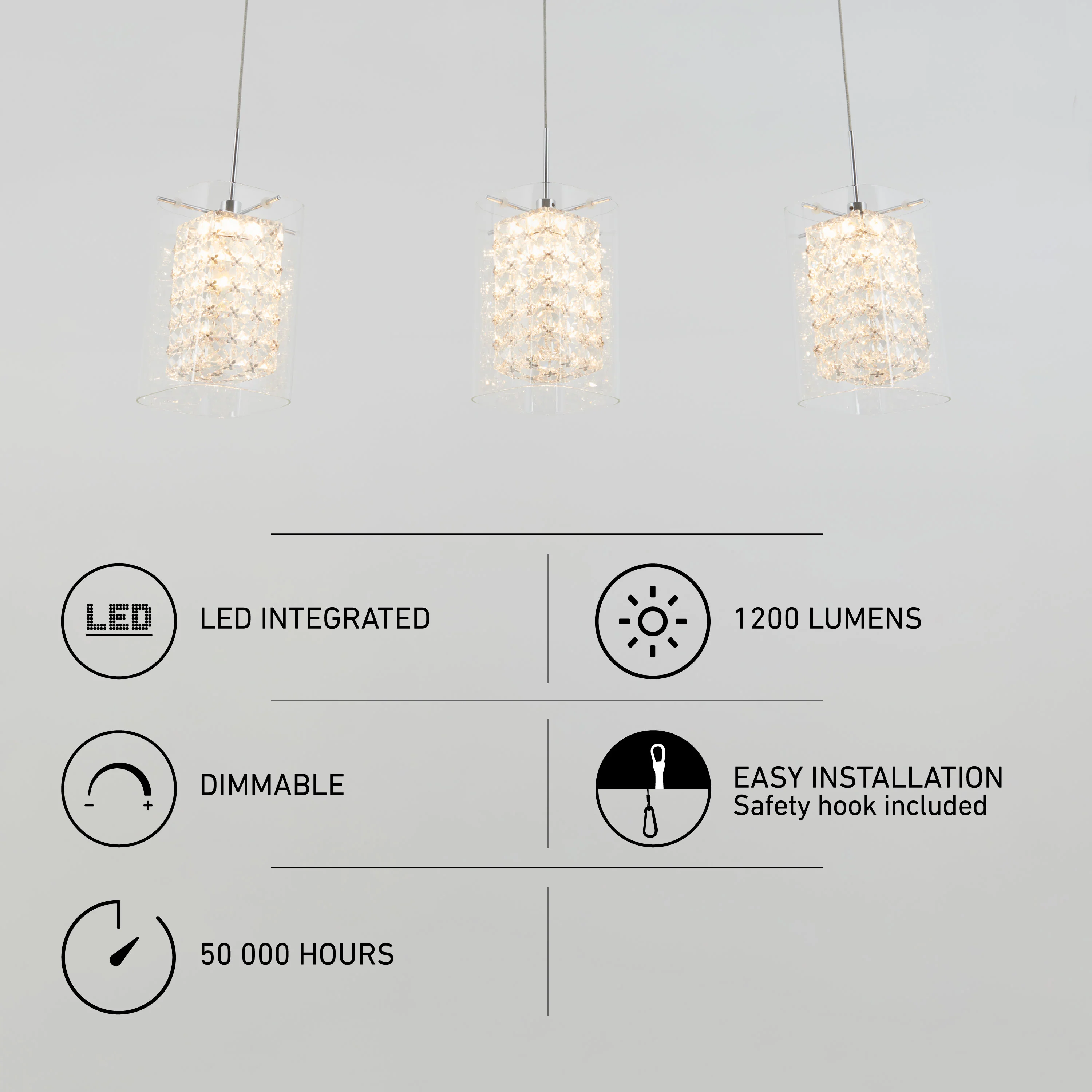 Crystal Cube 3-light LED pendant light - Image 6