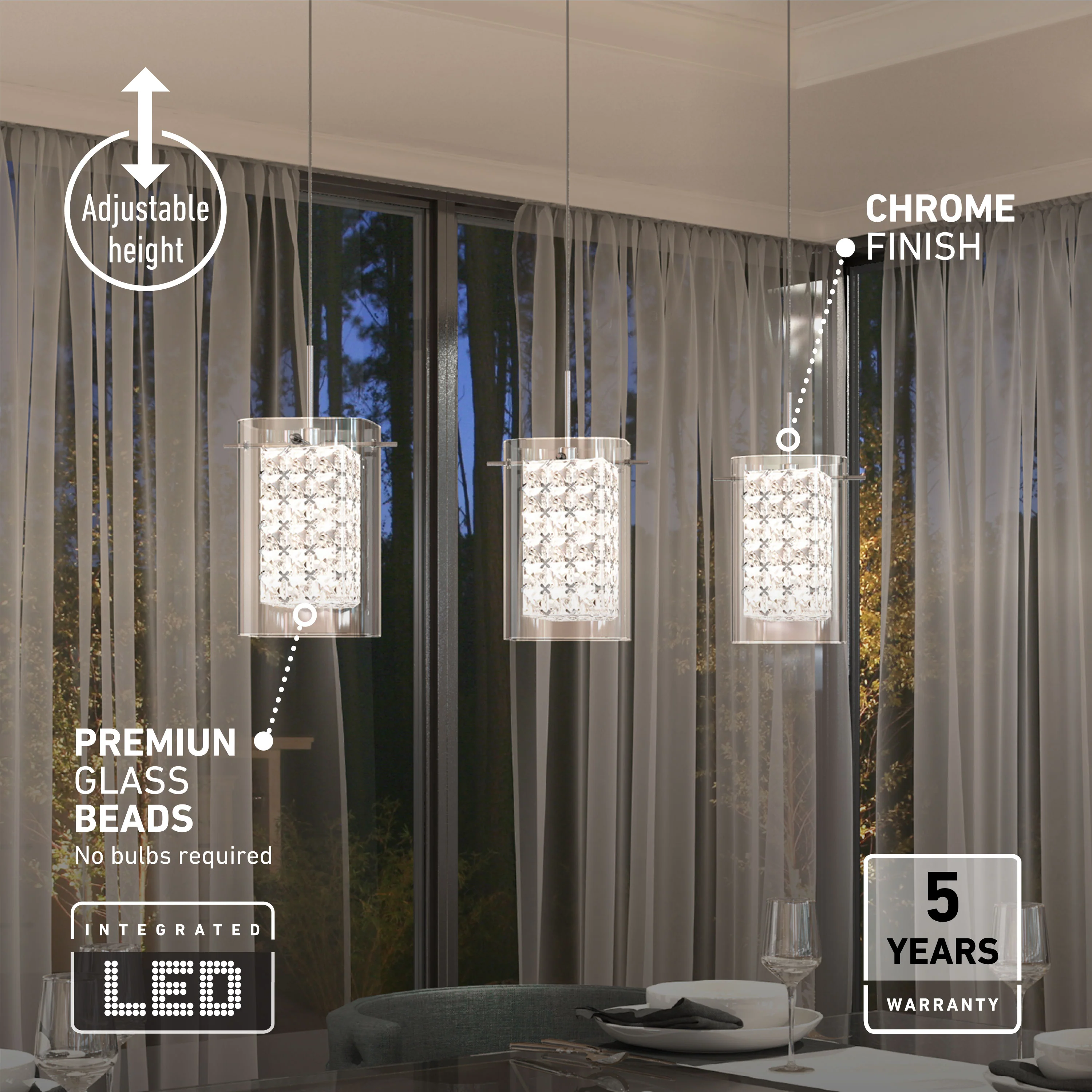 Crystal Cube 3-light LED pendant light - Image 7