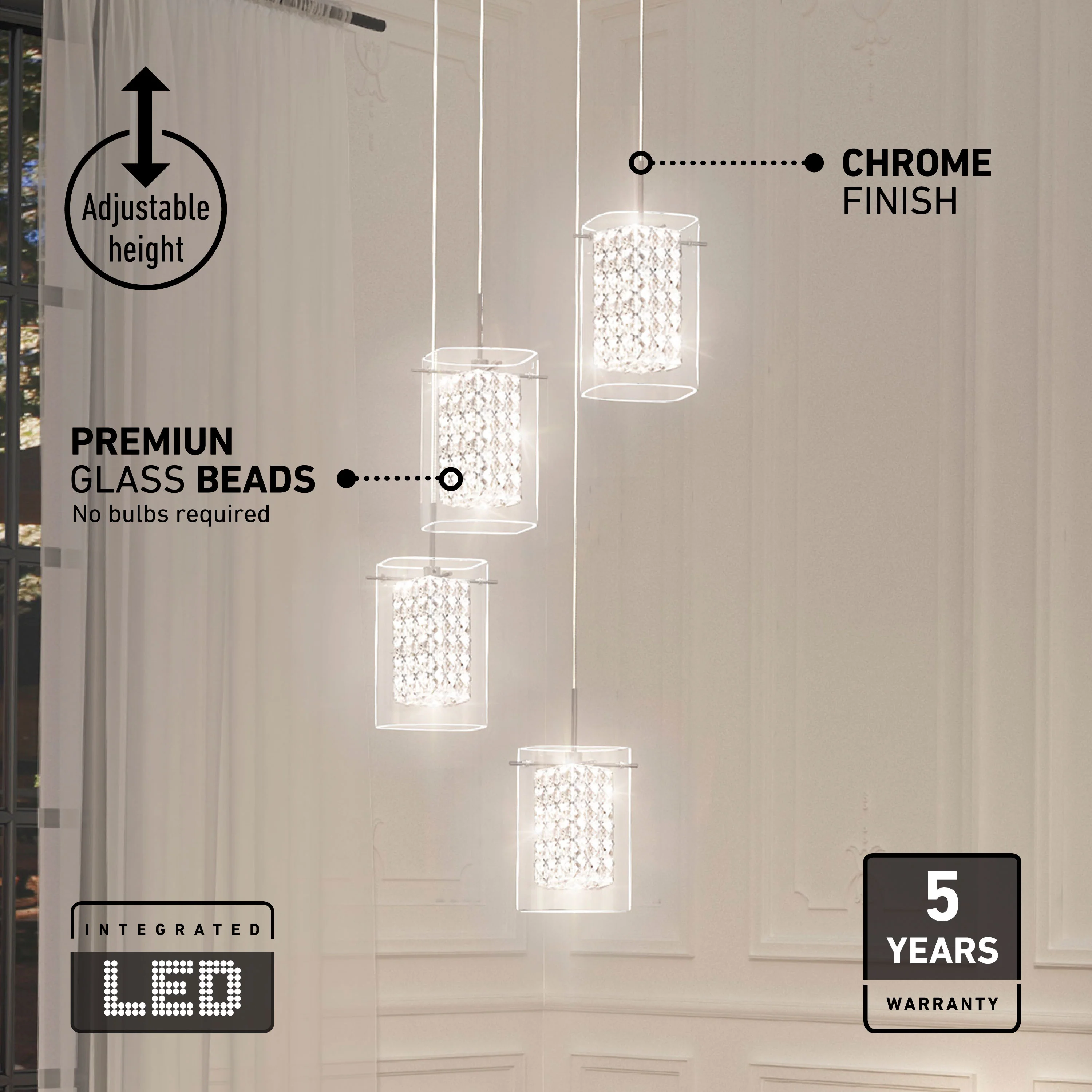 Crystal Cube 4-light LED pendant light - Image 7