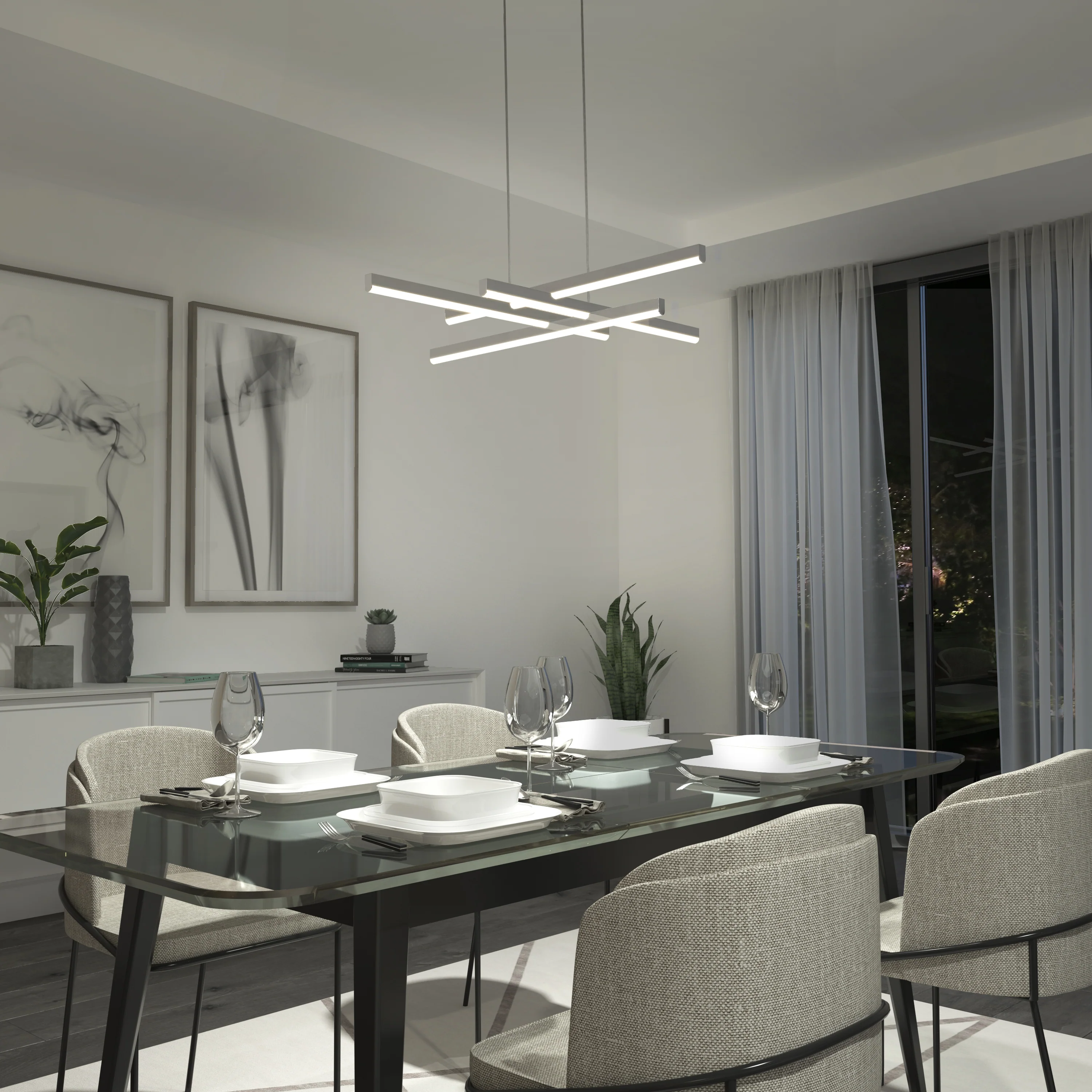 Grid modern LED pendant light 5 CCT - Image 2