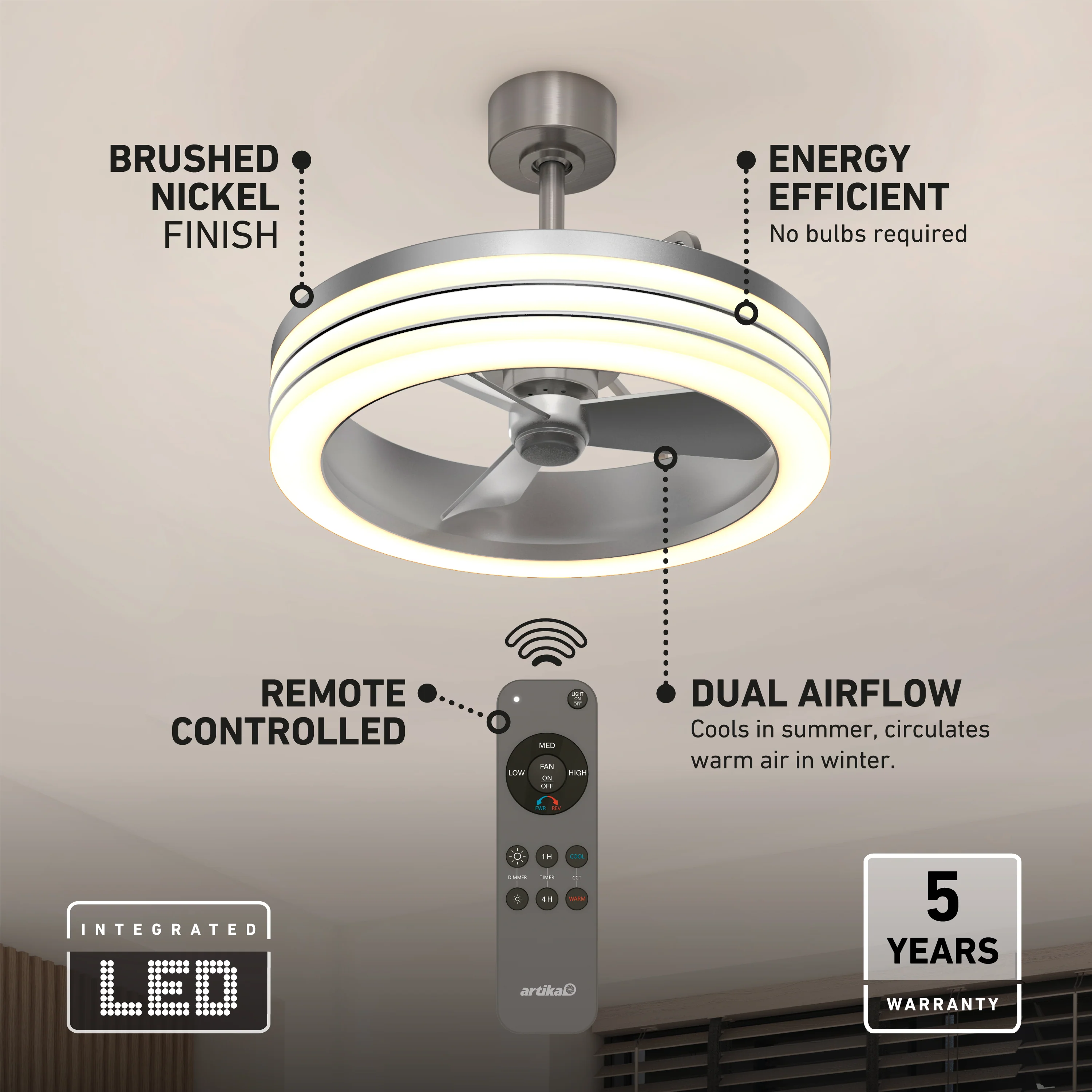 Horizon 23 in. LED modern ceiling fan 3 speeds - with remote - Image 7