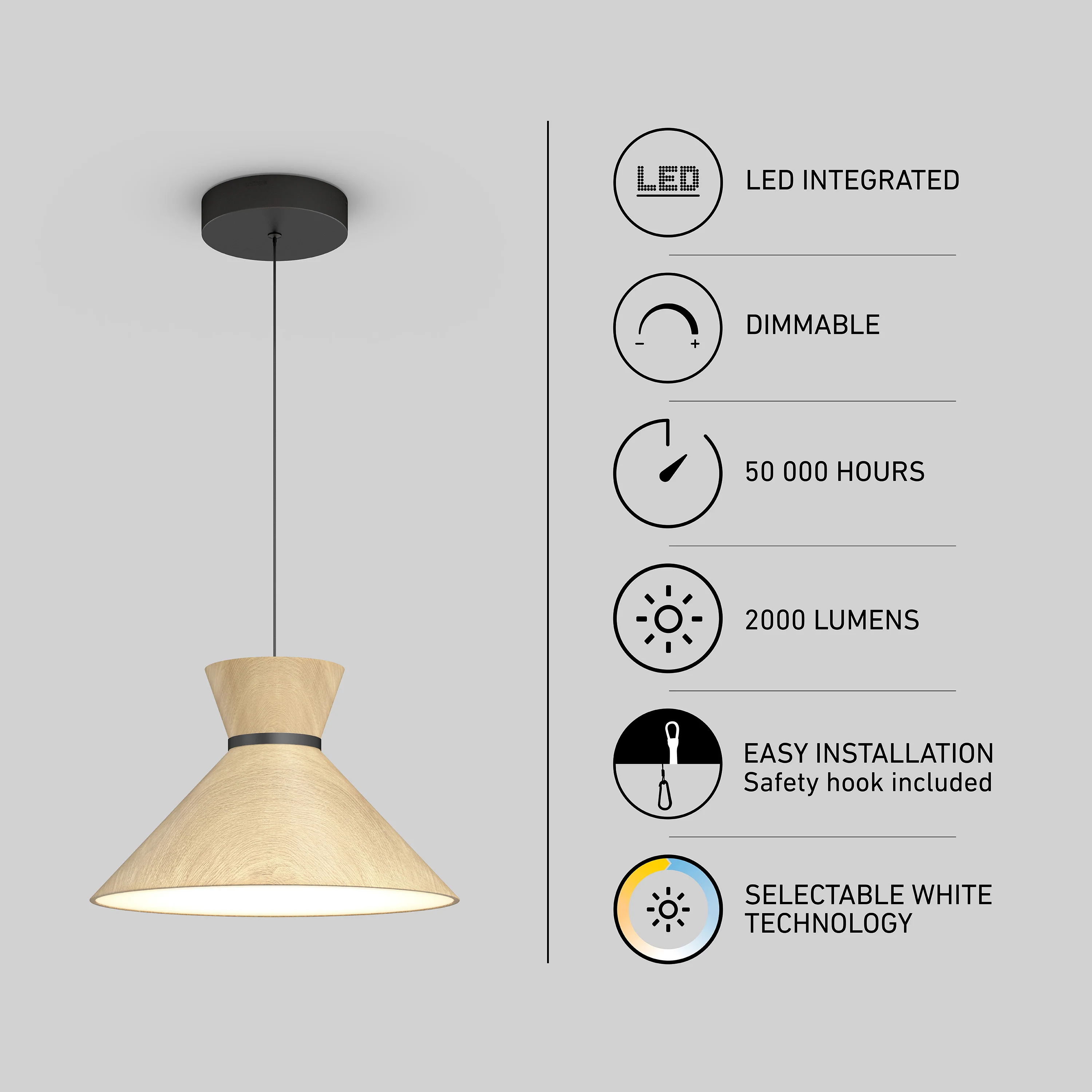 Inoa LED pendant light 5 CCT black and wood - Image 10