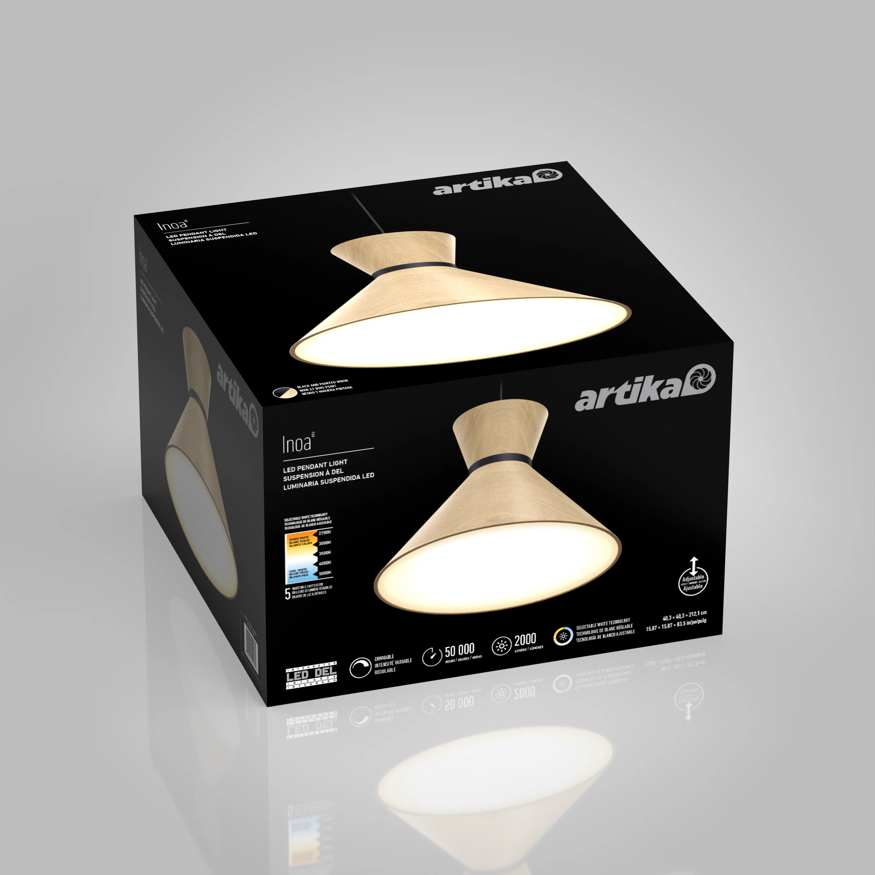 Inoa LED pendant light 5 CCT black and wood - Image 13