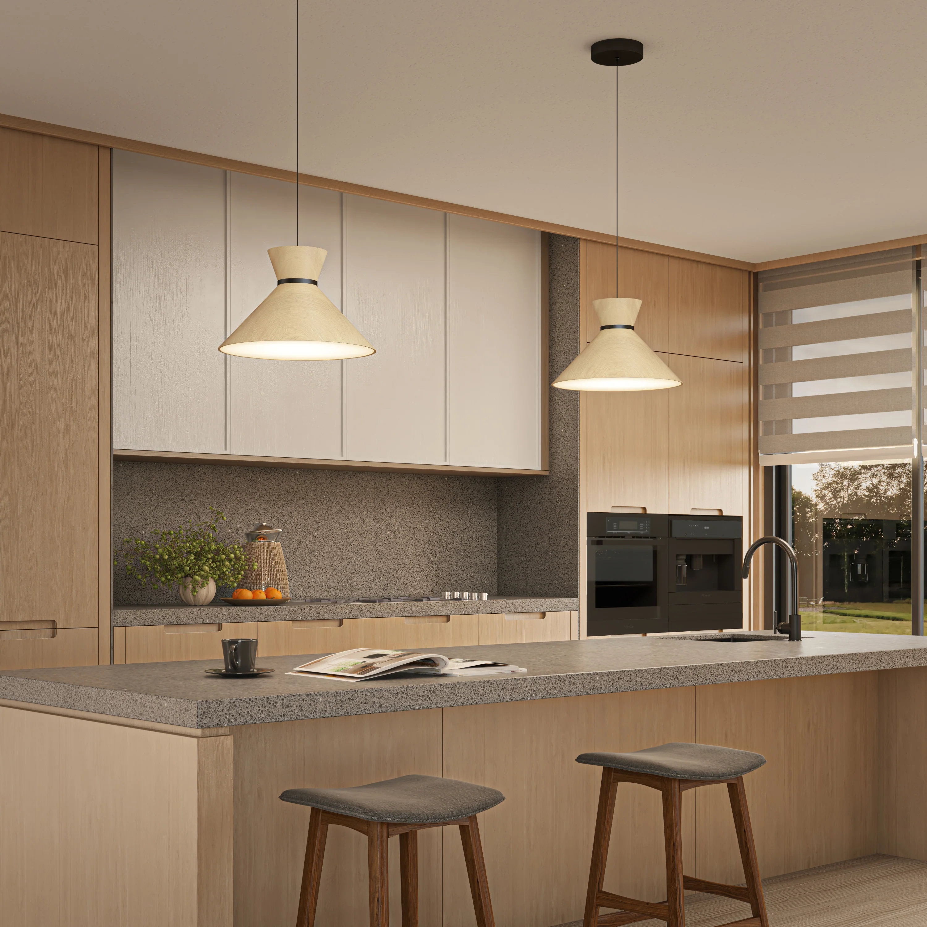Inoa LED pendant light 5 CCT black and wood - Image 8