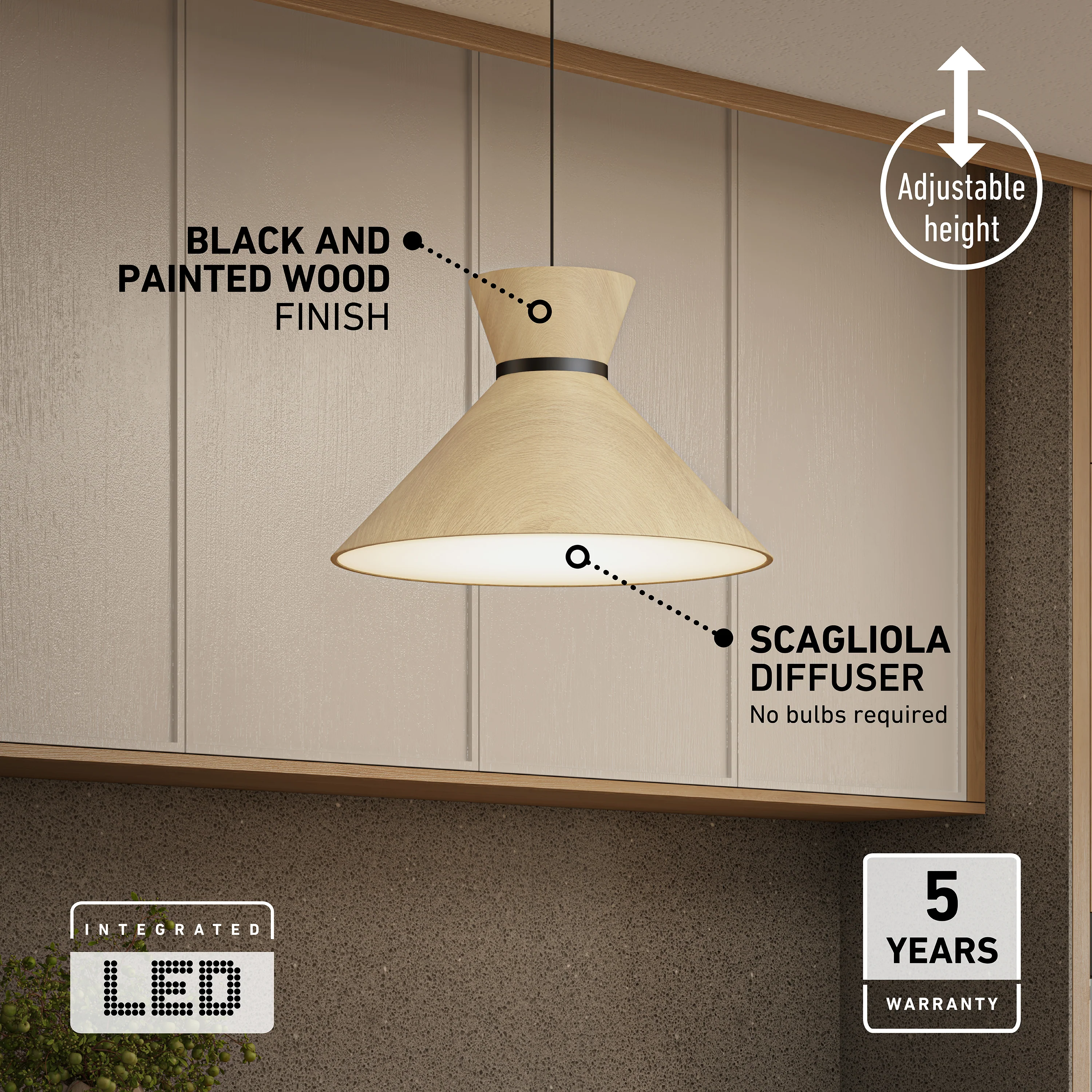 Inoa LED pendant light 5 CCT black and wood - Image 9