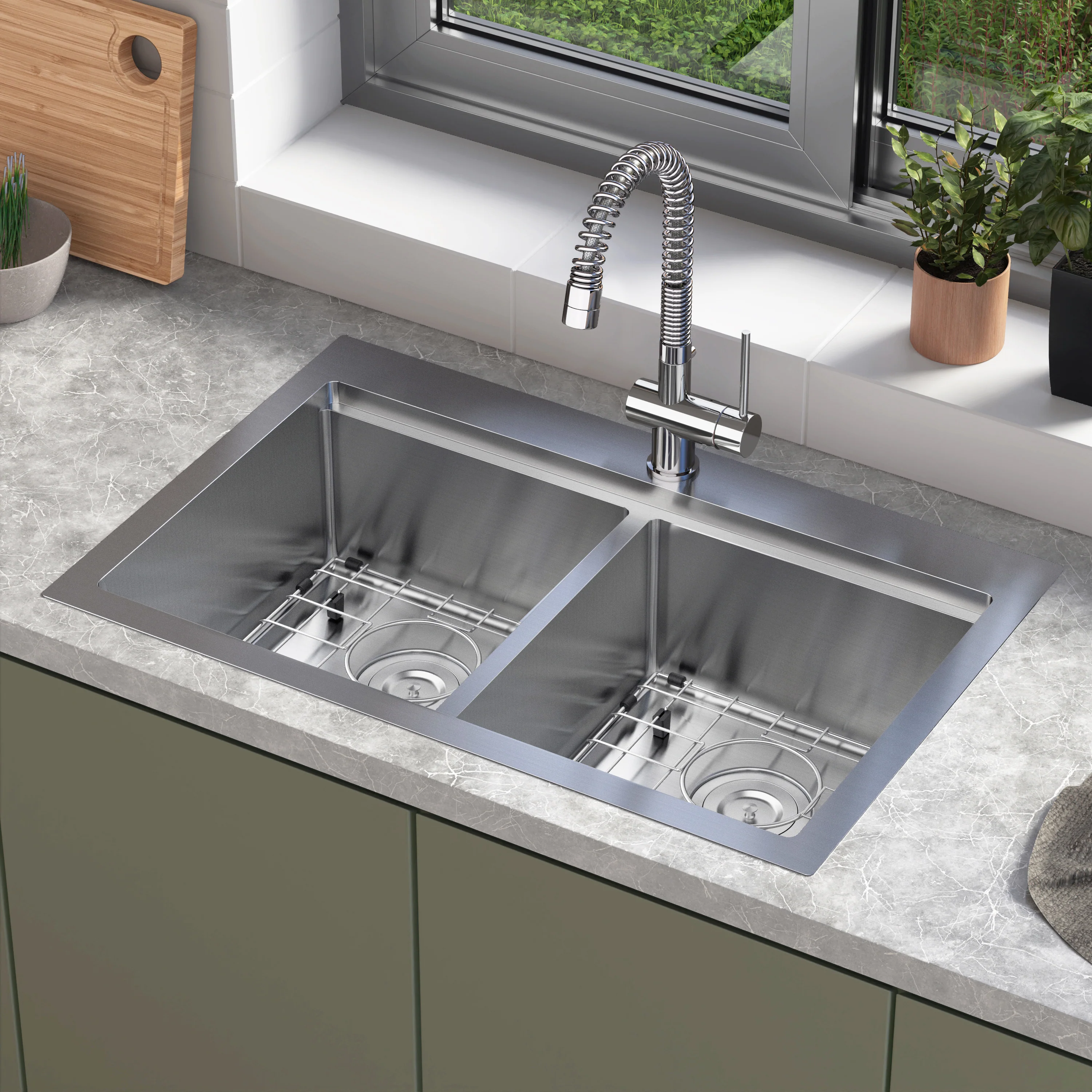 Newport twin bowl 33 in. stainless steel workstation sink - Image 14