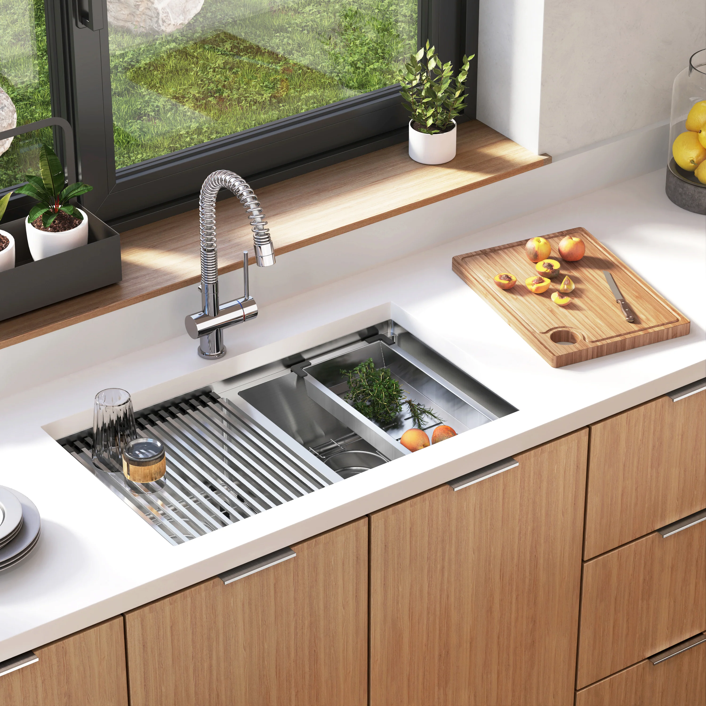 Newport twin bowl 33 in. stainless steel workstation sink - Image 15