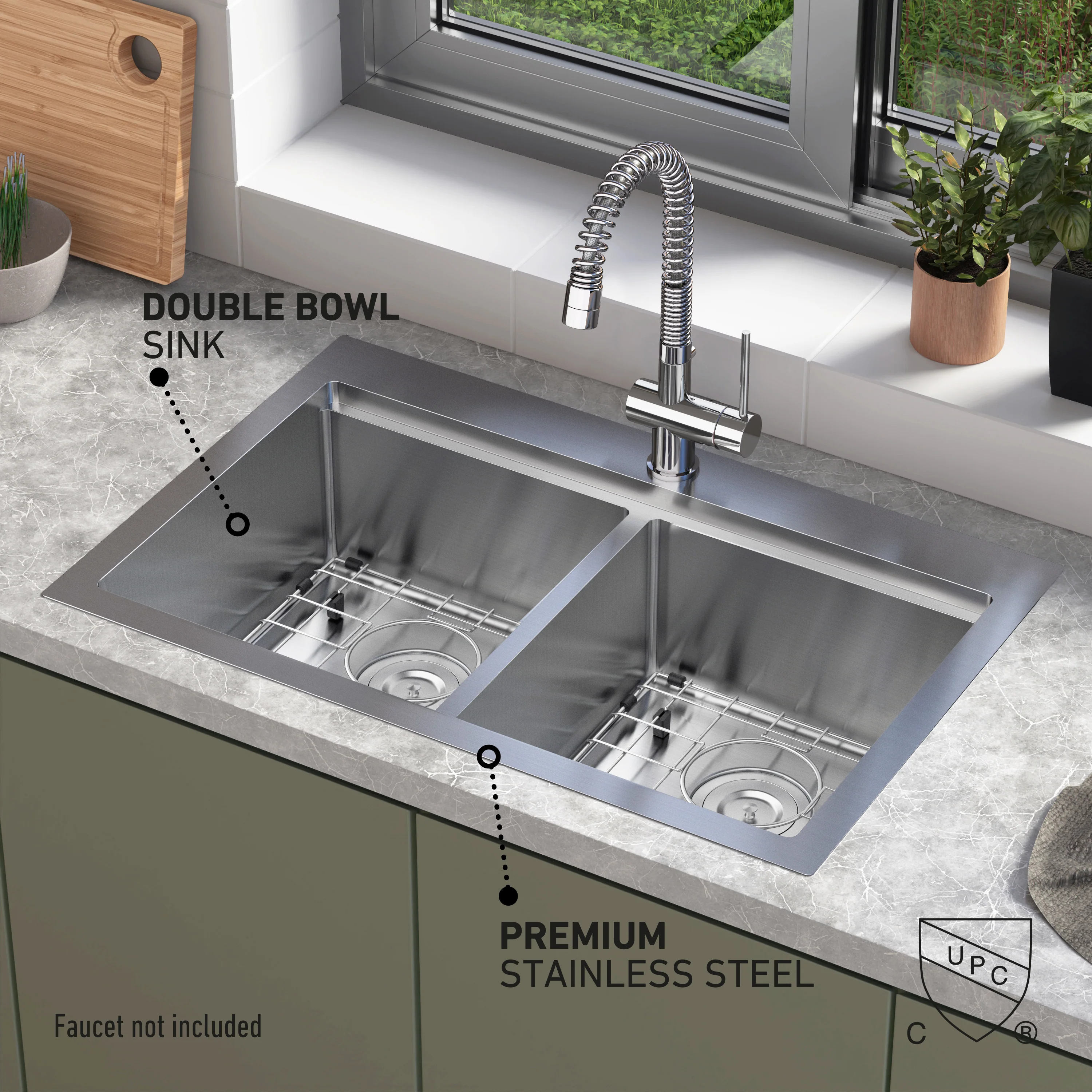 Newport twin bowl 33 in. stainless steel workstation sink - Image 17